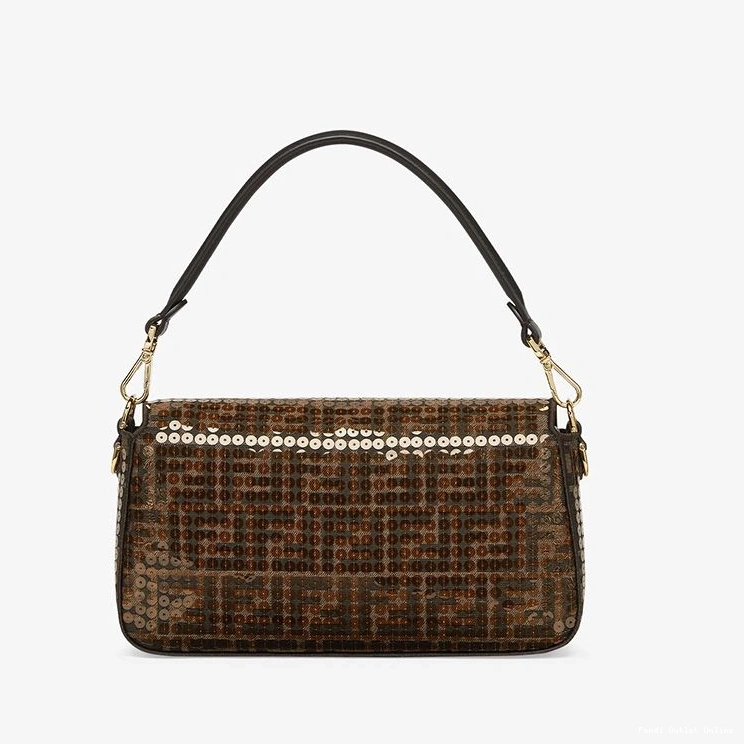 Cheap Bag Fendi Brown FF with Fabric Baguette Motif Medium In Sequins 0802